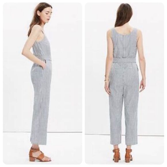 Madewell Muralist Sleeveless Wide Leg Jumpsuit in Blue/White Stripe | Size 4 - Picture 2 of 9